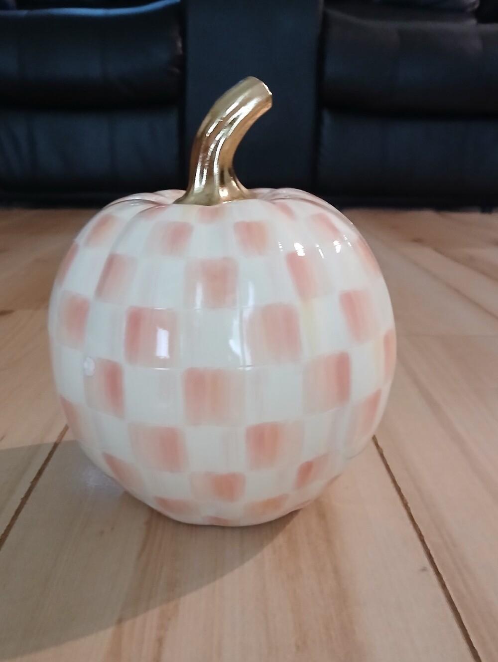 NIB MacKenzie-Childs Resin Rosy Check Pumpkin With Gold Stem Adorable Decor